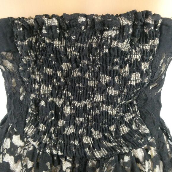 Angie Strapless Nude Illusion Floral Lace Overlay Dress Empire High Waist Black - Picture 10 of 10